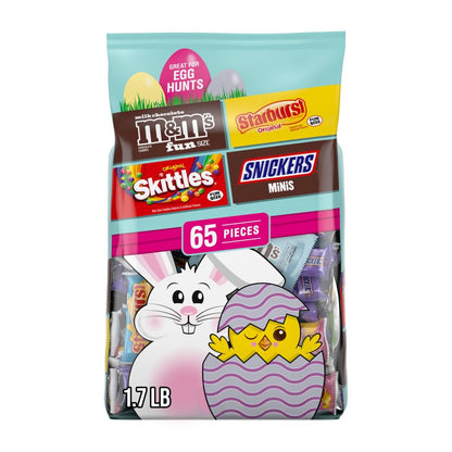 27.27-ounce bag containing 65 pieces of individually wrapped mini and fun-size candy