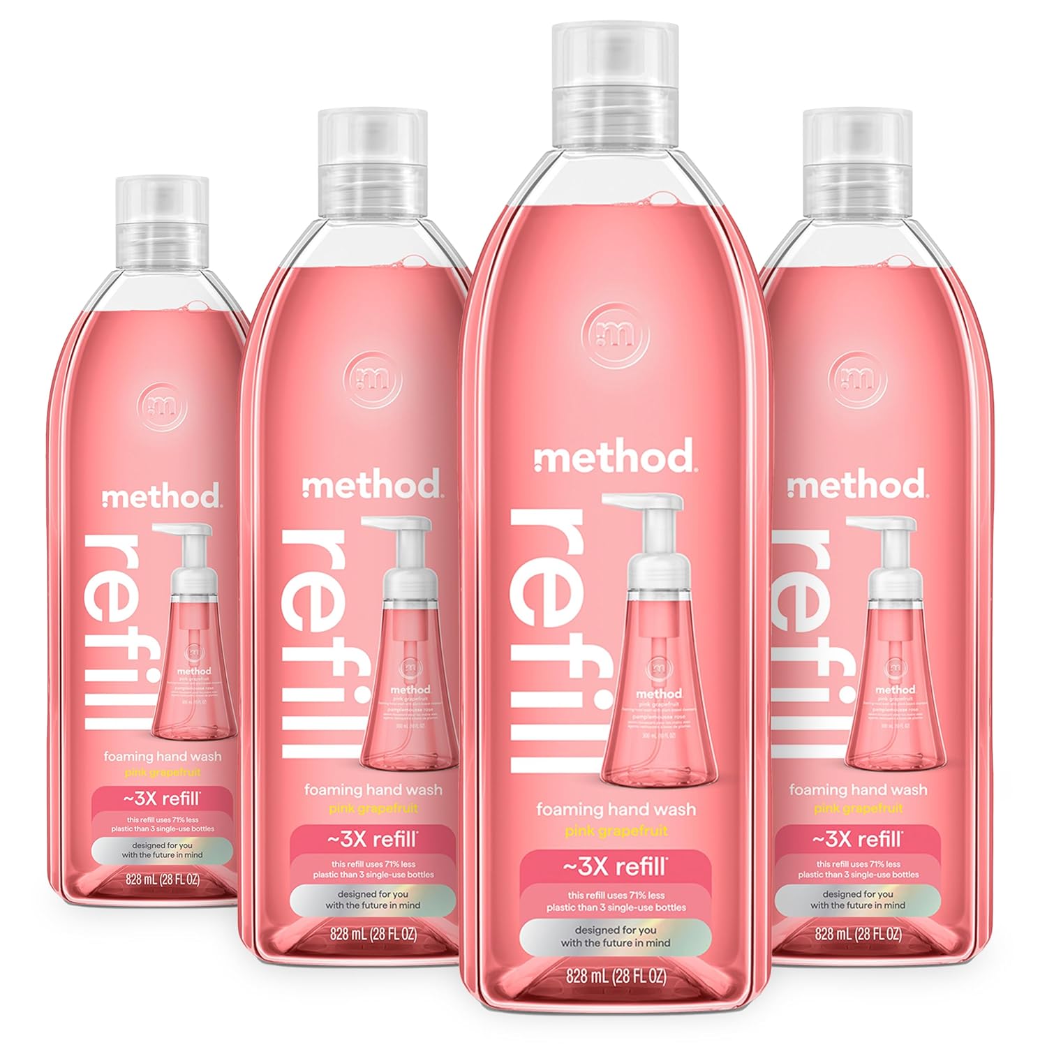 28 fl oz recyclable refill bottle made with 50% recycled plastic