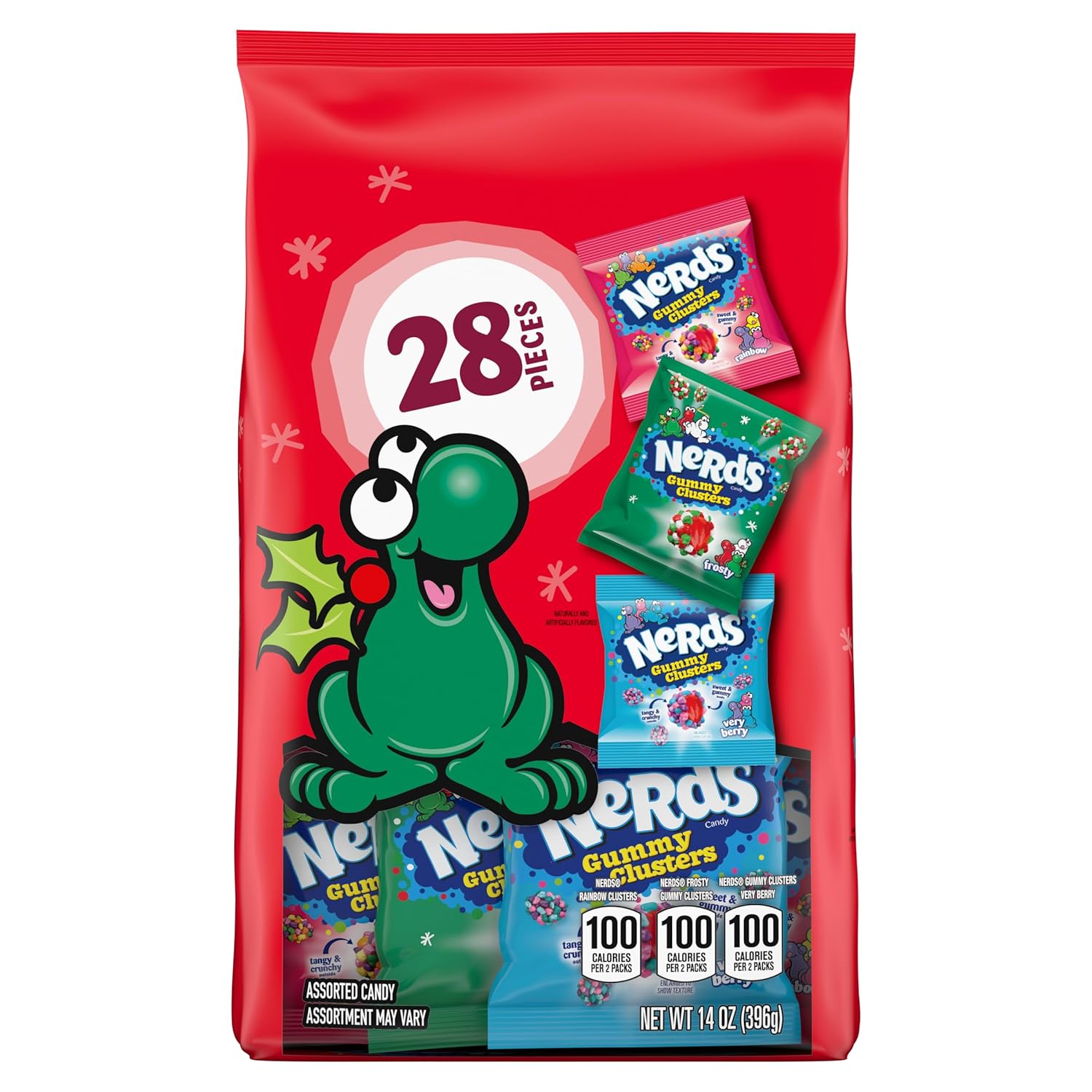 28 individually wrapped treat-size pouches inside one 14 oz pouch