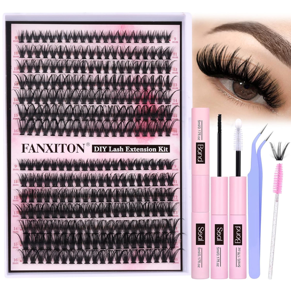280 individual cluster lashes in mixed 8-18mm lengths per tray