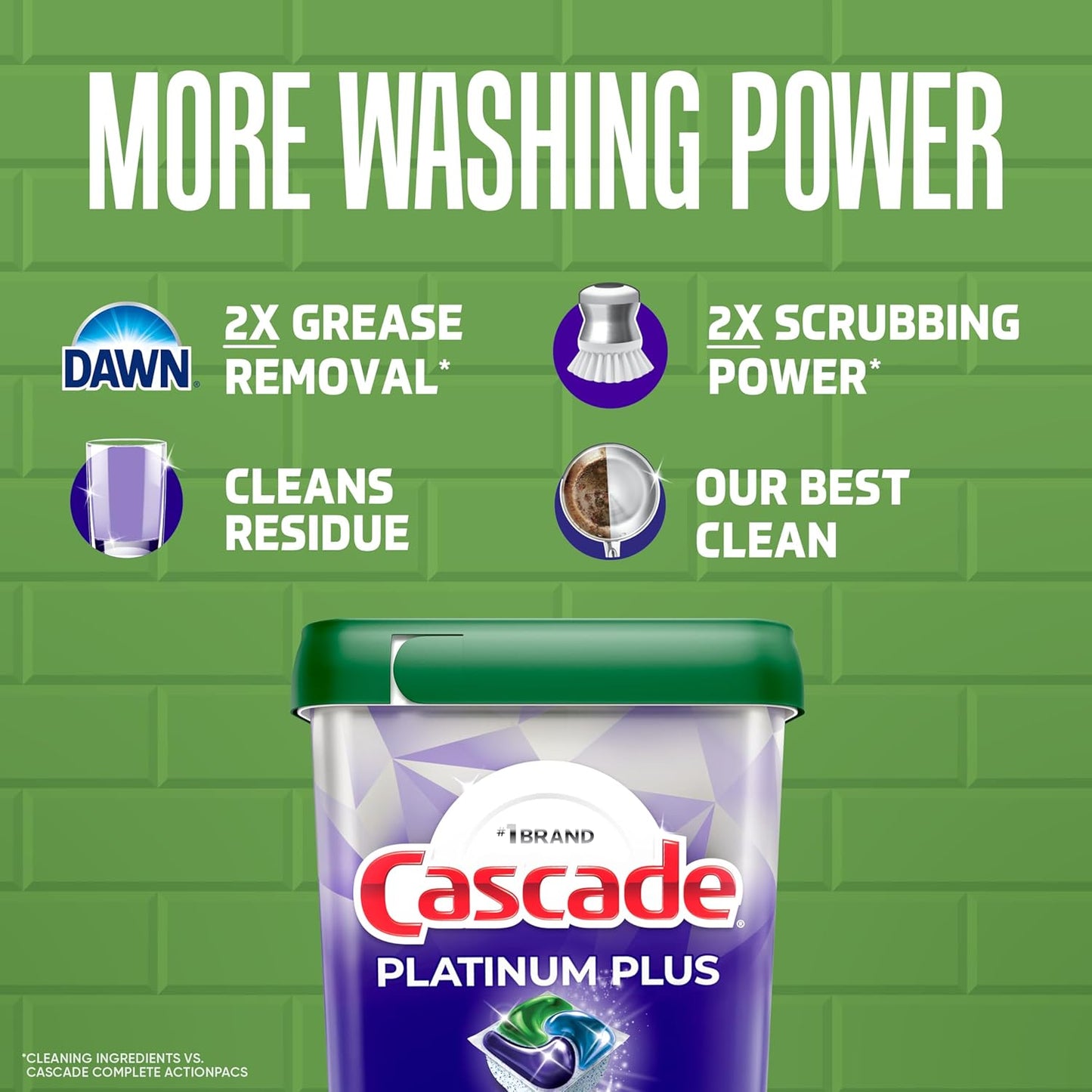 2x scrubbing power with built-in tough food scrubbers
