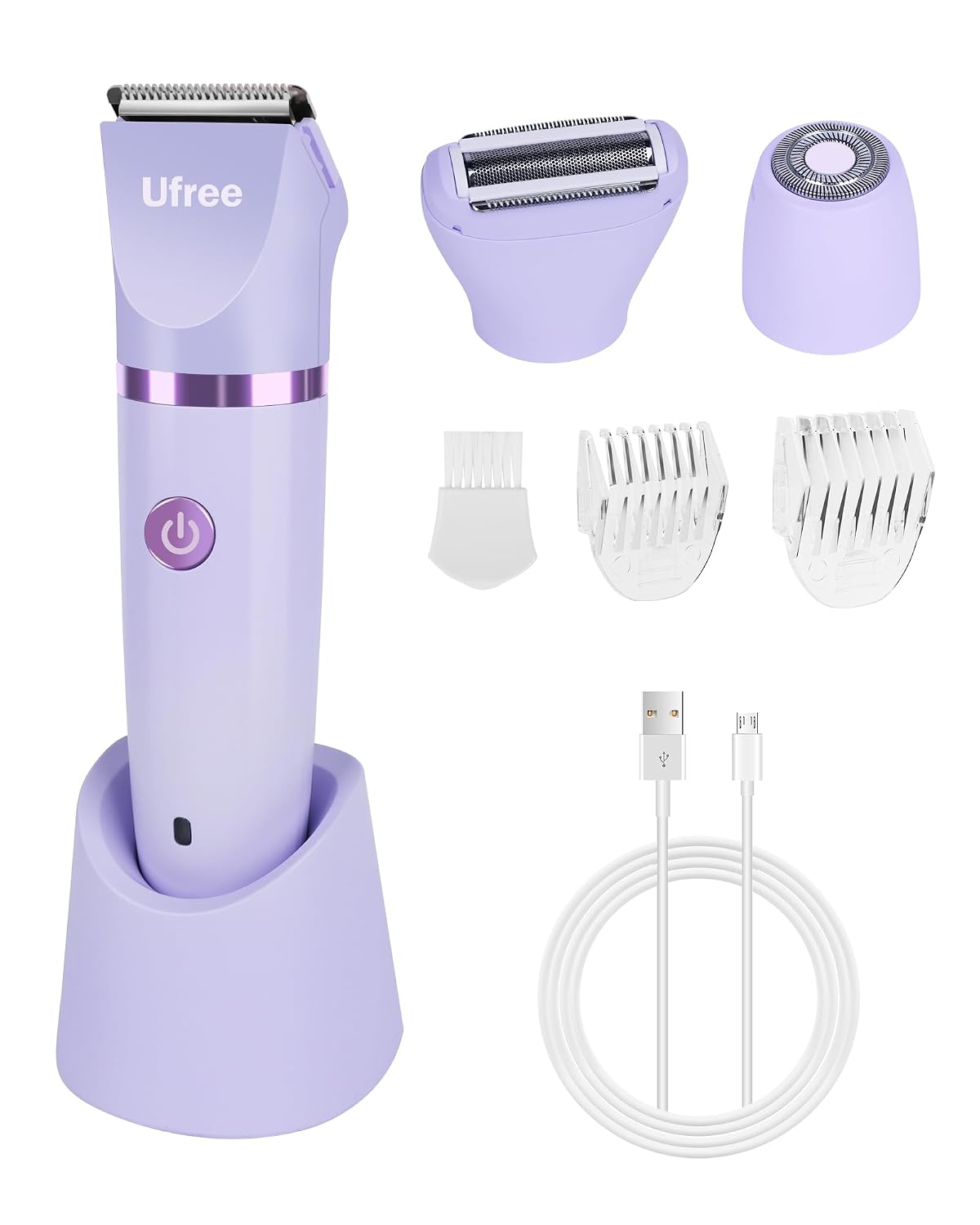 3 detachable trimmer heads (hair, foil, facial) for face, body, and bikini grooming
