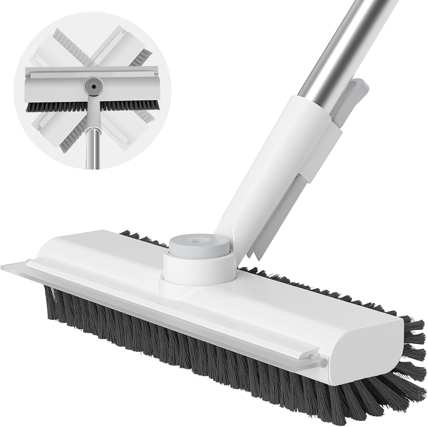 3-in-1 dual-sided scrub brush with built-in rubber scraper and squeegee