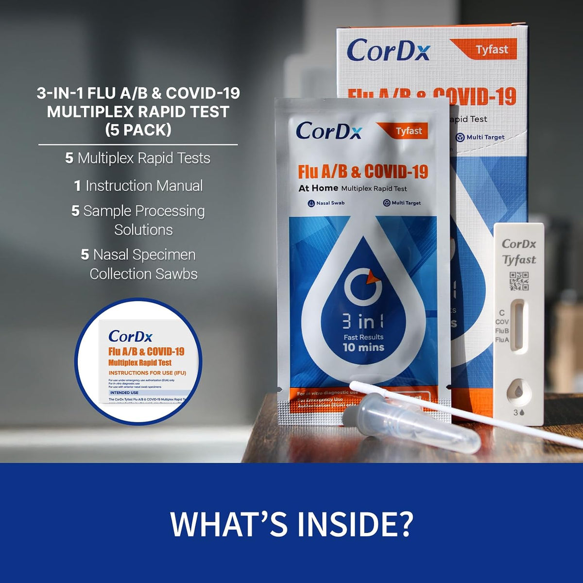 3-in-1 Influenza A/B and COVID Test – Keep Small Offices and Teams Running Smoothly, 5 Tests