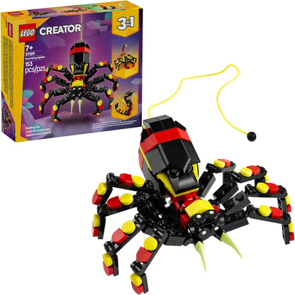 3-in-1 rebuildable design — spider, scorpion, or snake from the same 153 bricks
