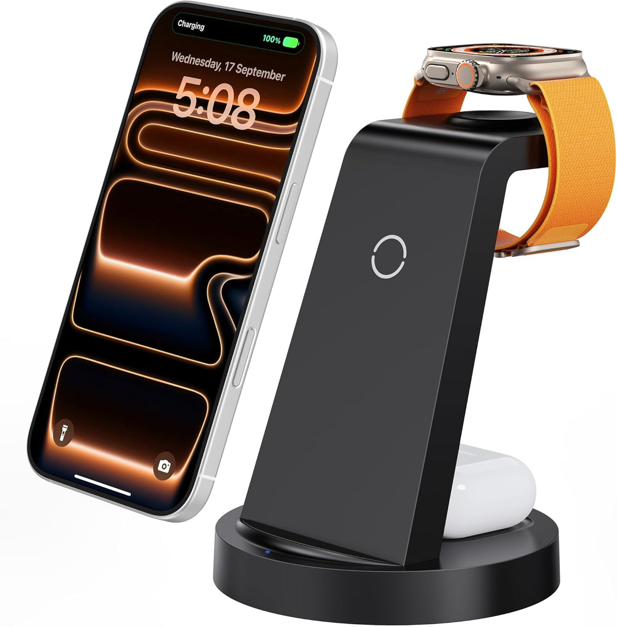 3-in-1 wireless charging for iphone (8+), apple watch (series 2+ / ultra / se), and airpods (with wireless case)