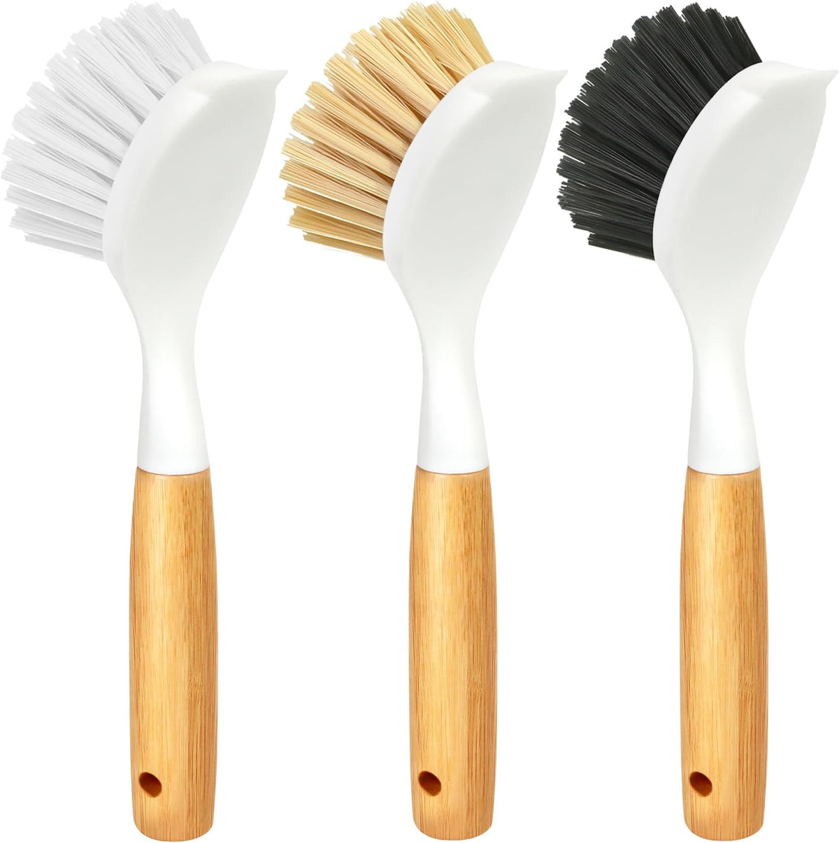 3-pack with soft, medium, and hard-bristle brushes for varied cleaning tasks