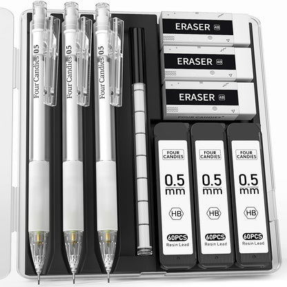 3 refillable 0.5mm (or 0.7mm) mechanical pencils with retractable tip