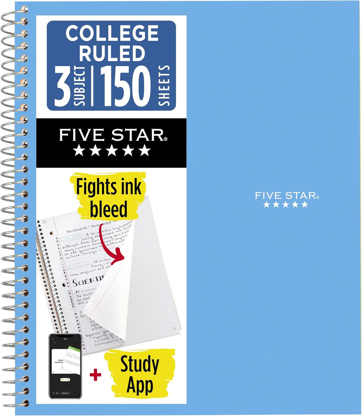 3 subject dividers with 150 double-sided college ruled sheets (300 pages)