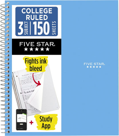 3 subject dividers with 150 double-sided college ruled sheets (300 pages)