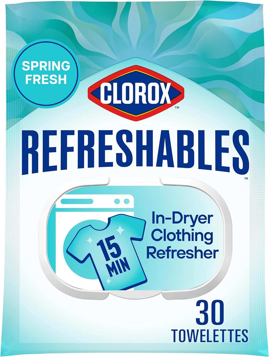 30-count pack of pre-moistened in-dryer towelettes