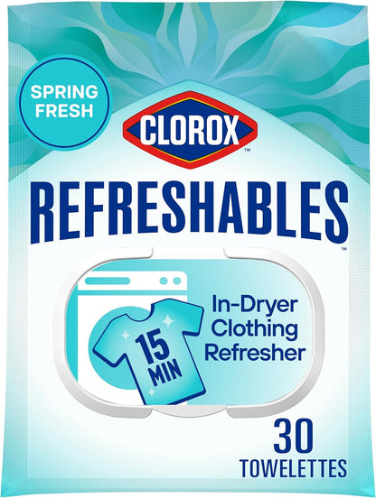 30-count pack of pre-moistened in-dryer towelettes
