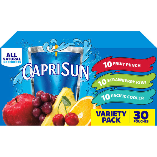 30 individual 6 fl oz pouches with included straws (plus 10, 50, and 60 fl oz multi-pack options)