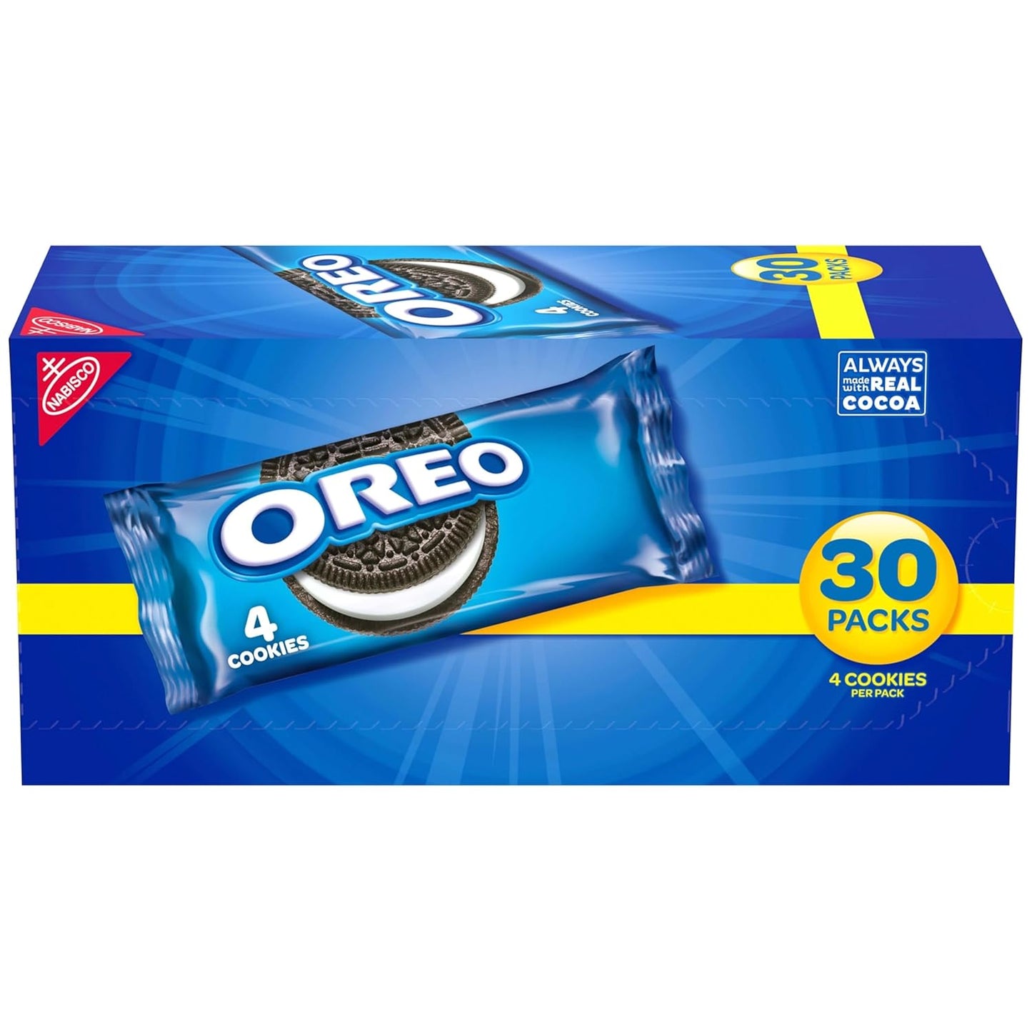 30 individually wrapped snack packs with 4 cookies each (120 cookies total)