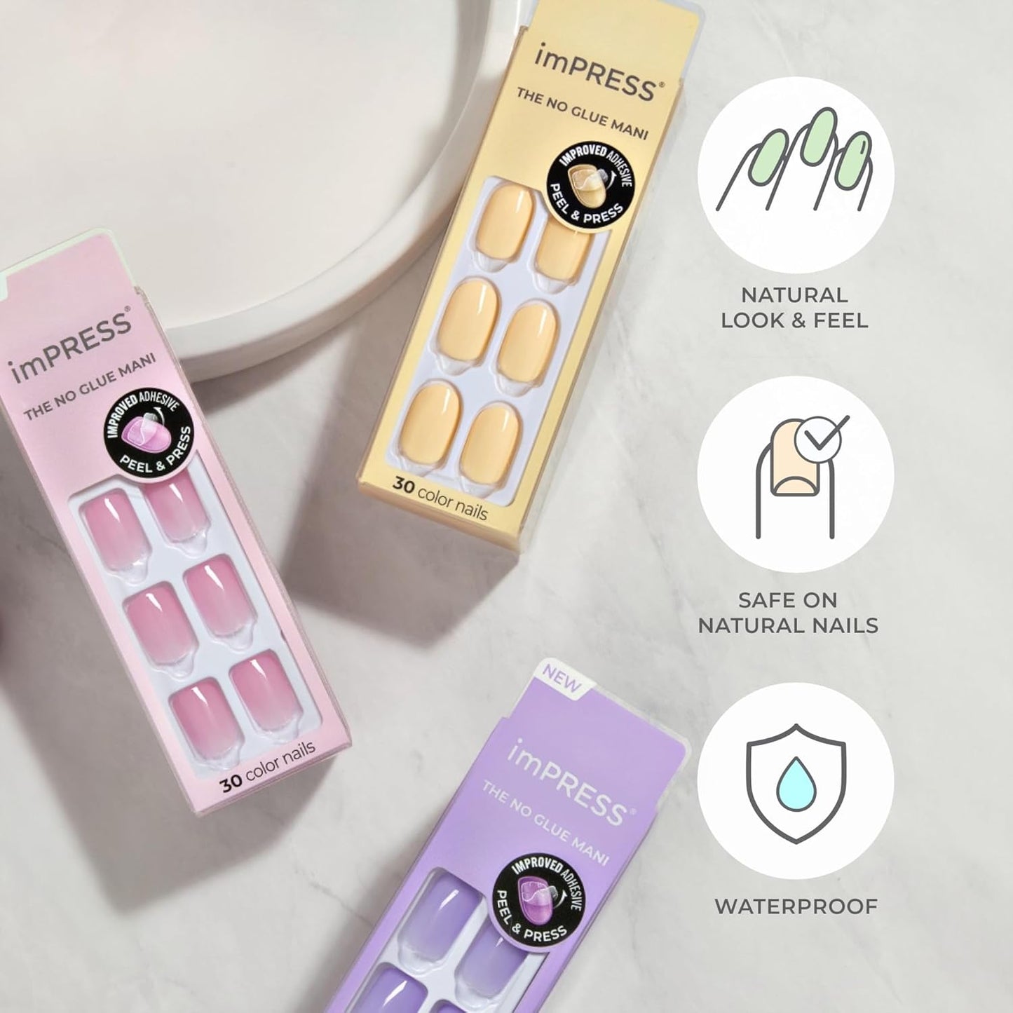 30-press-on-nail kit with prep pad, mini file, and manicure stick