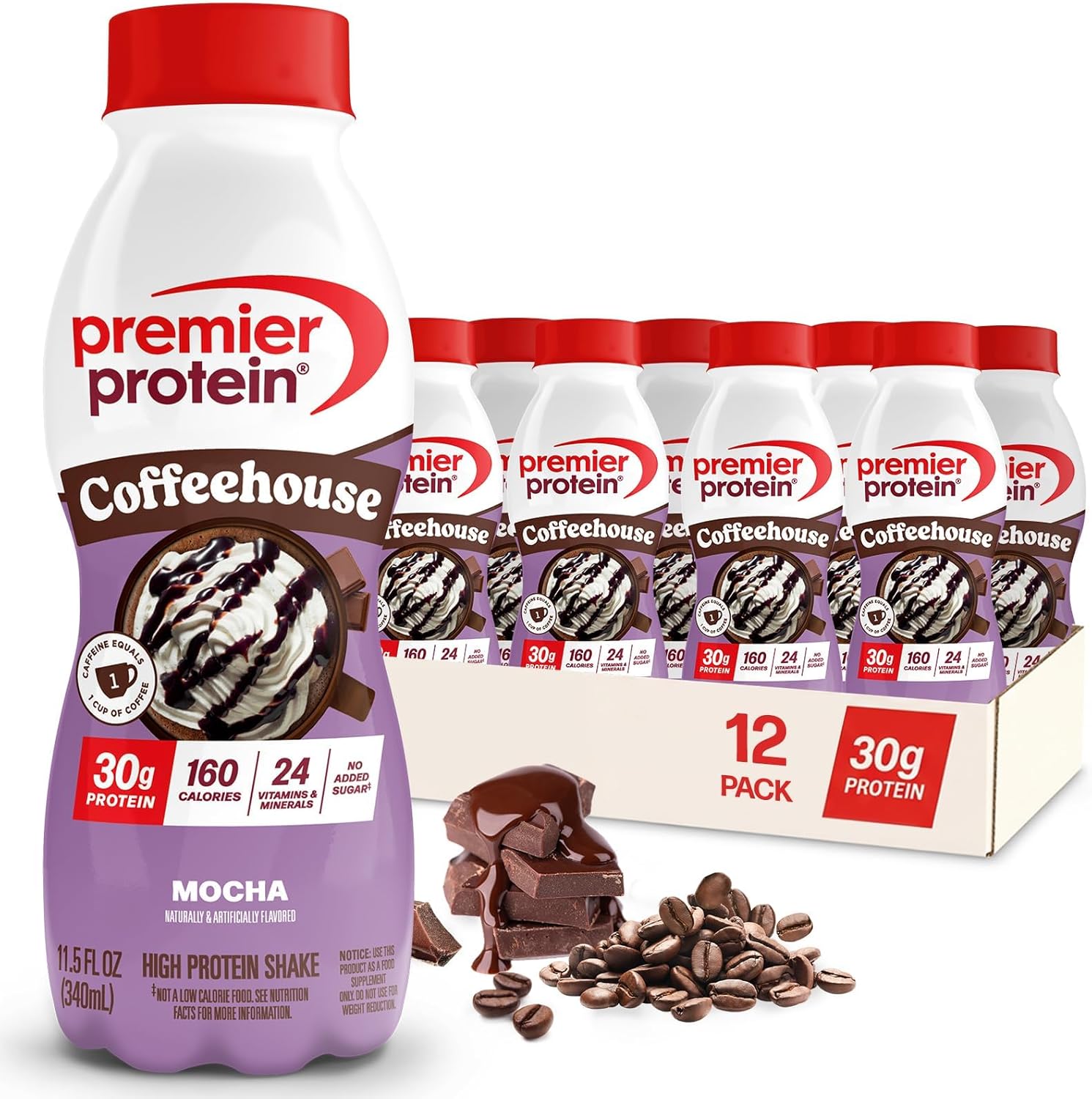 30g of protein per bottle from milk protein concentrate and calcium caseinate