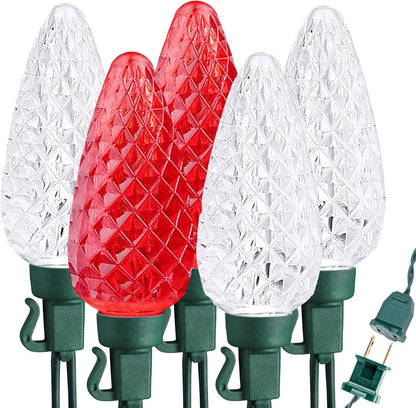 33 ft string with 50 faceted c9 led bulbs in red & cool white (plus 7 other color/size variants including c5 2-pack)