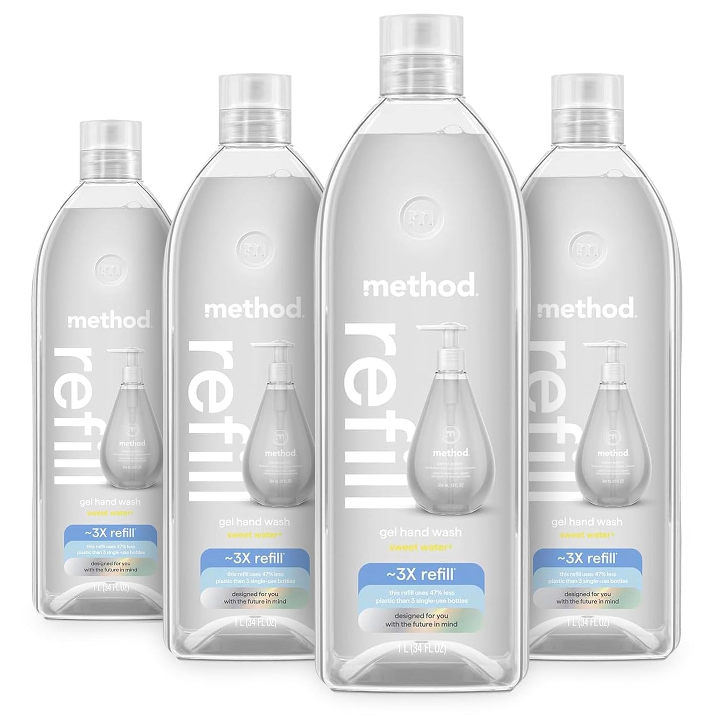 34 oz refill bottle available in packs of 4 or 6