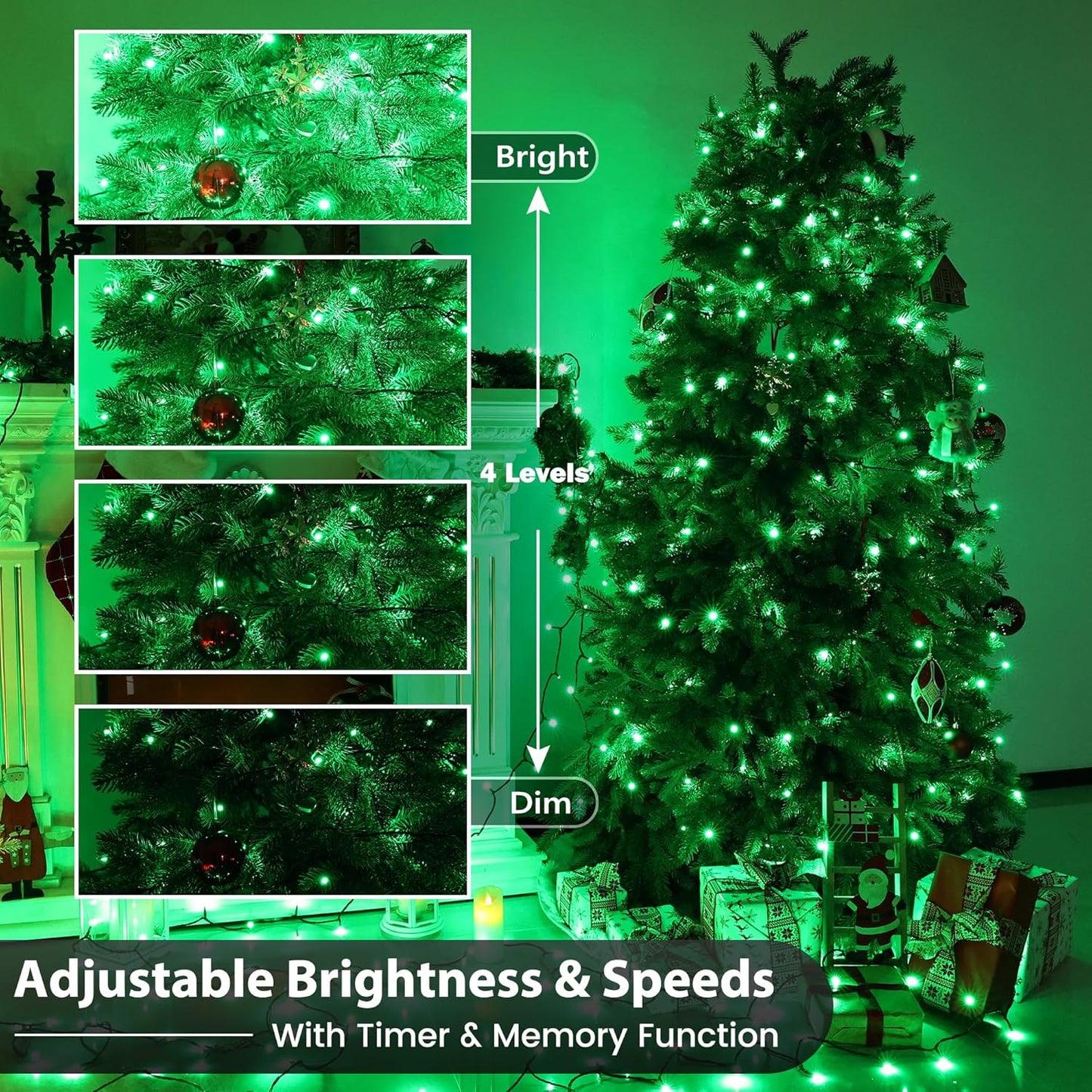 350 leds on 115ft strand (33ft/82ft/115ft/131ft variants available) with 16.4ft lead cable for flexible placement