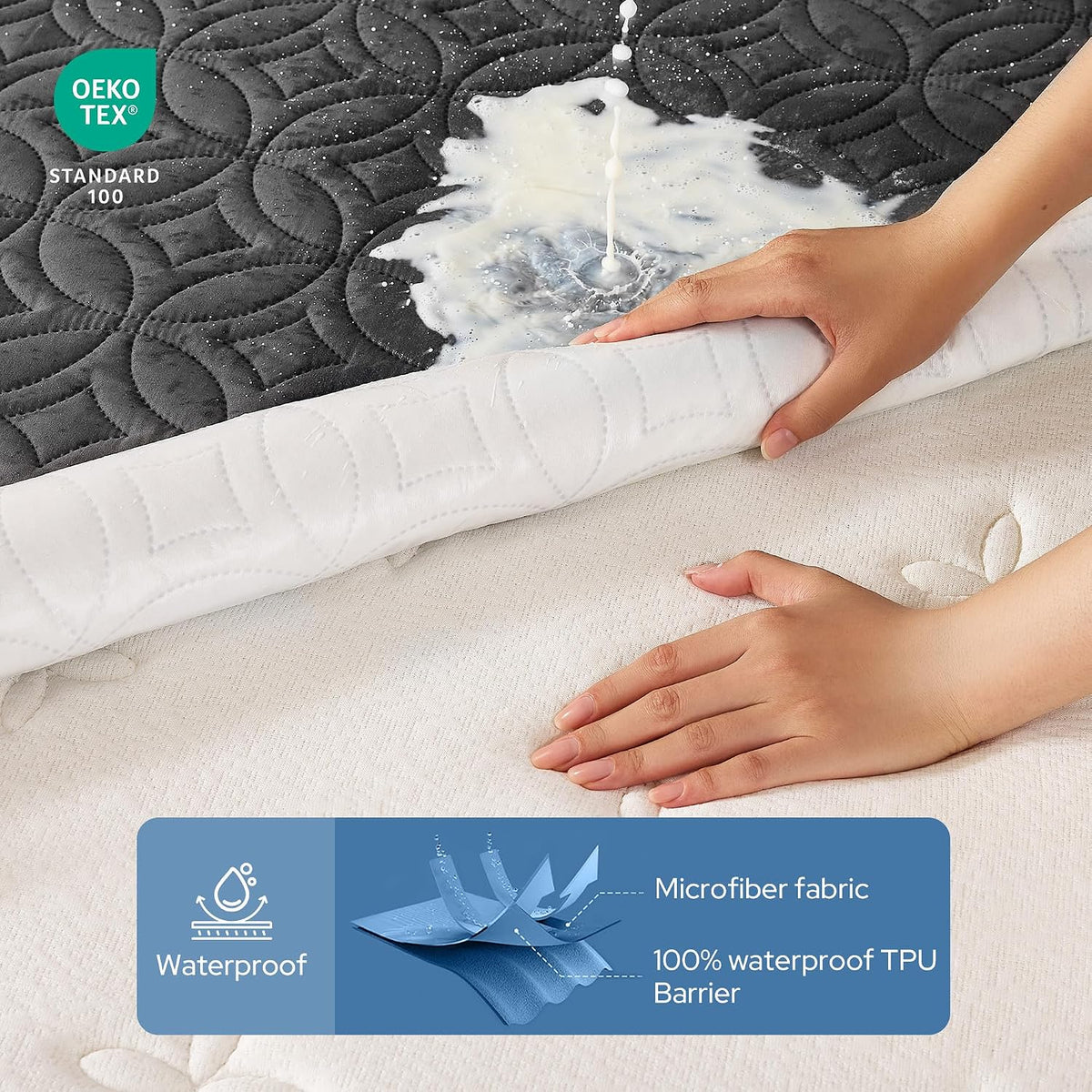 360-degree elastic skirt fitting mattresses from 6 to 18 inches deep