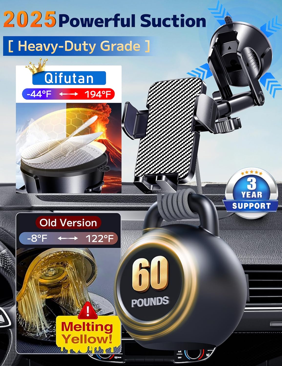 360-degree rotating ball joint with extension arm adjustable from 3.7 to 5.9 inches