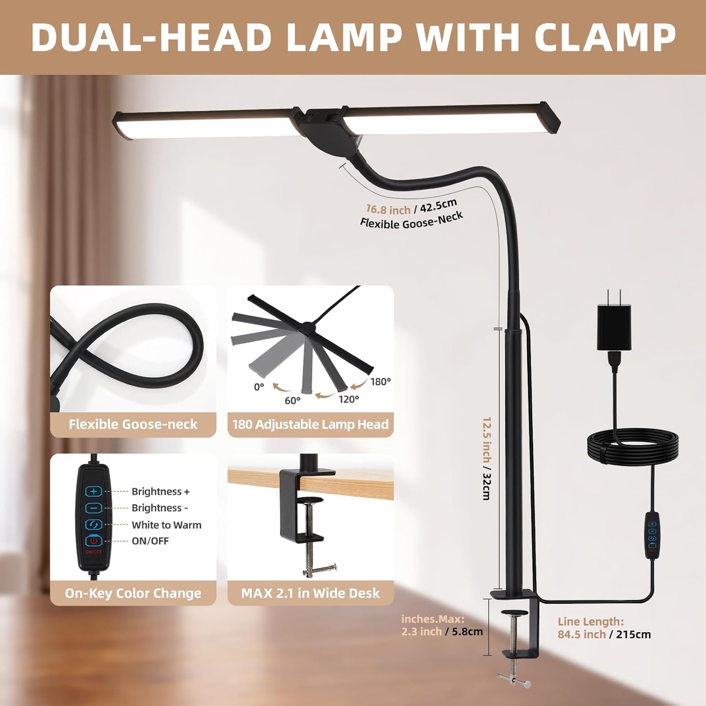 360° flexible gooseneck for precise light direction