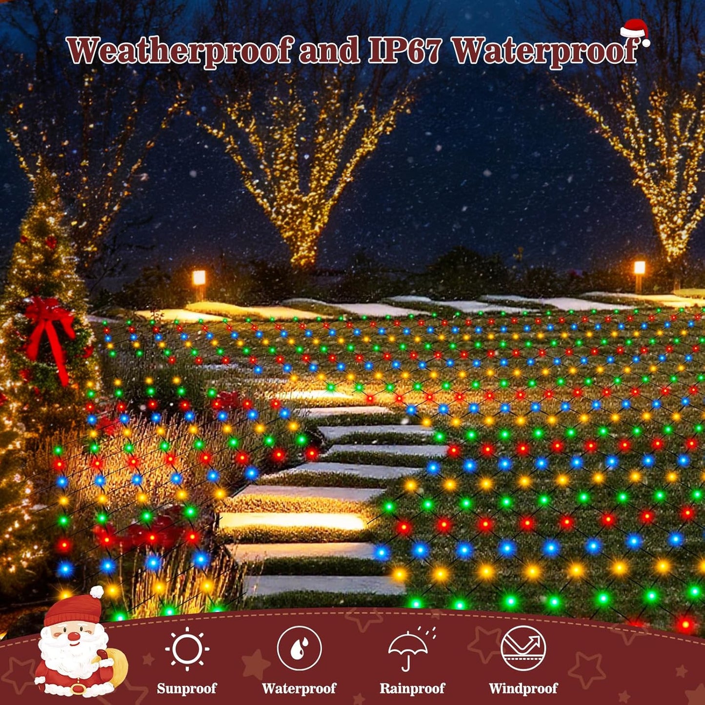 360 multicolor led bulbs in four colors (blue, red, yellow, green) on dark green wire