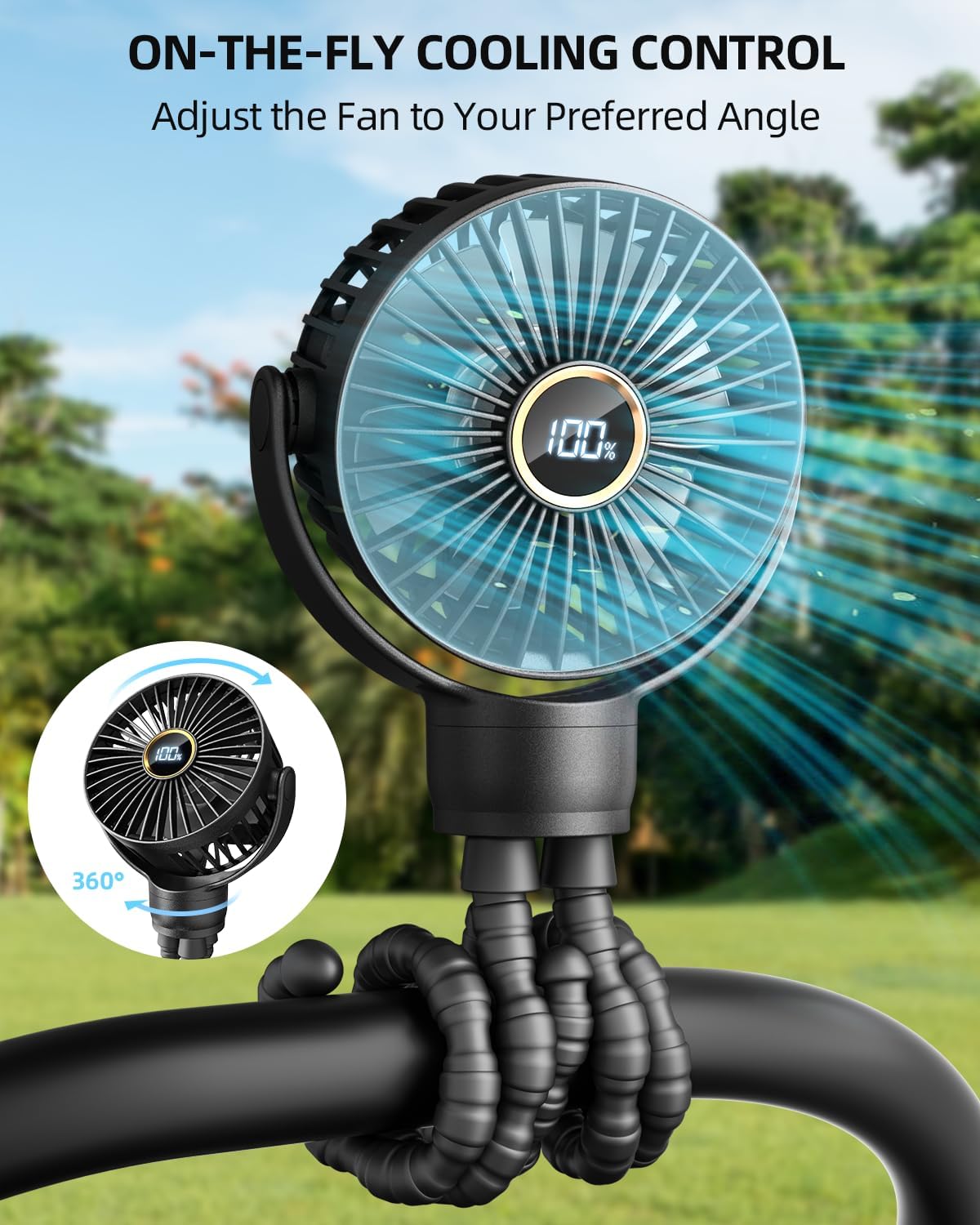 360° rotatable head with adjustable tilt for directional airflow