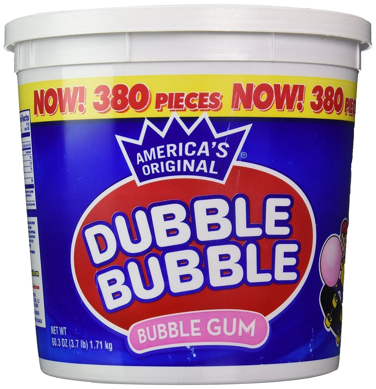 380 pieces per tub (60.3 oz / 3.7 lb total)
