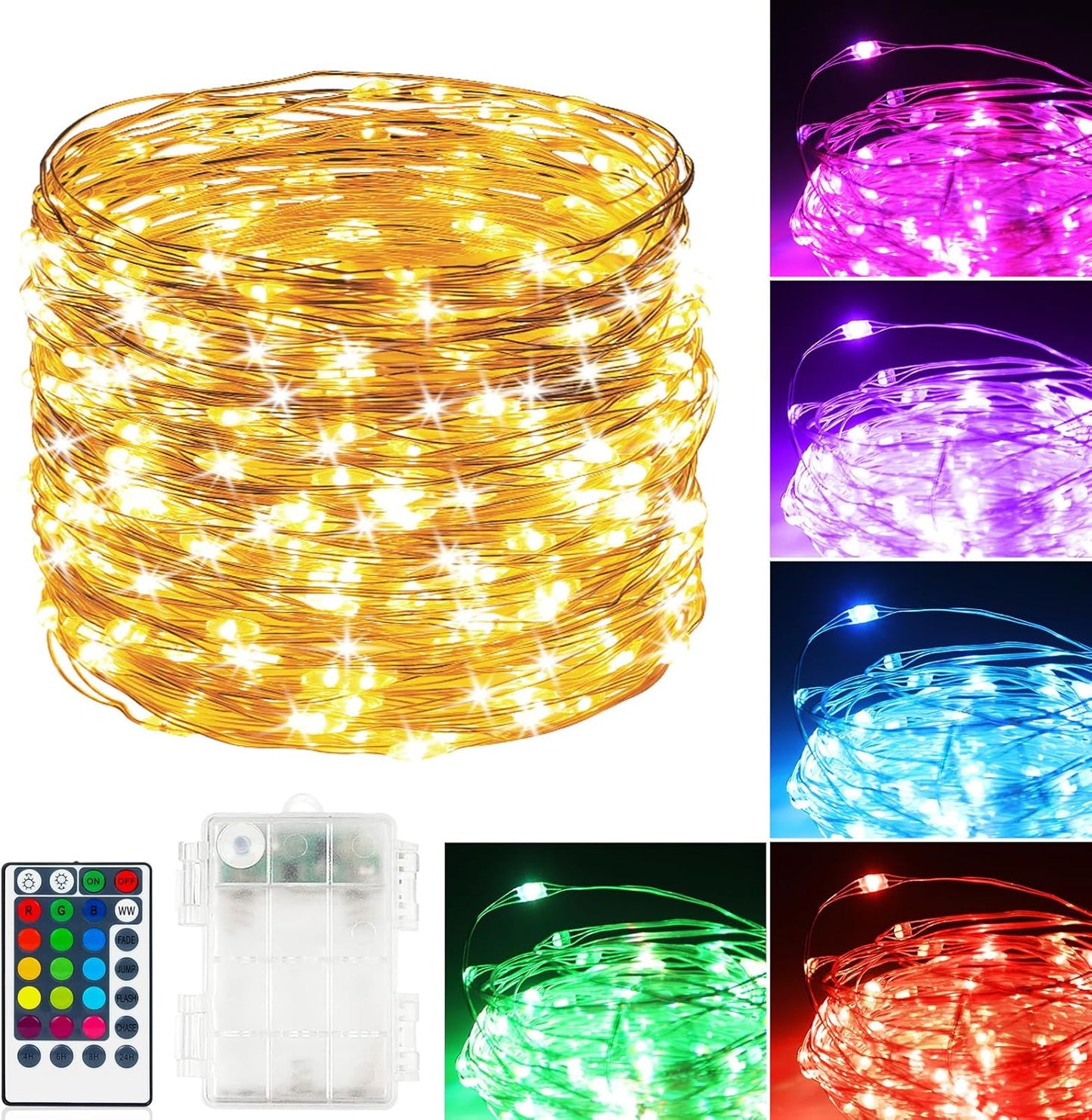 39ft string with 120 leds and 16 rgb colors including warm white