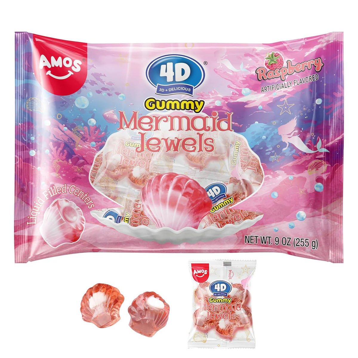 3d seashell-shaped gummy with soft jelly-filled center