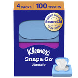 Kleenex Snap & Go Ultra Soft Facial Tissues – One-Hand Open and Close Pack for Car Rides and Rideshare Trips, 4 Pack
