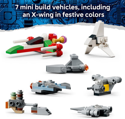4 creature figures (mudhorn, bantha, dewback, blurrg) plus accessories like grogu's hoverpram, weapons rack, and beskar tables
