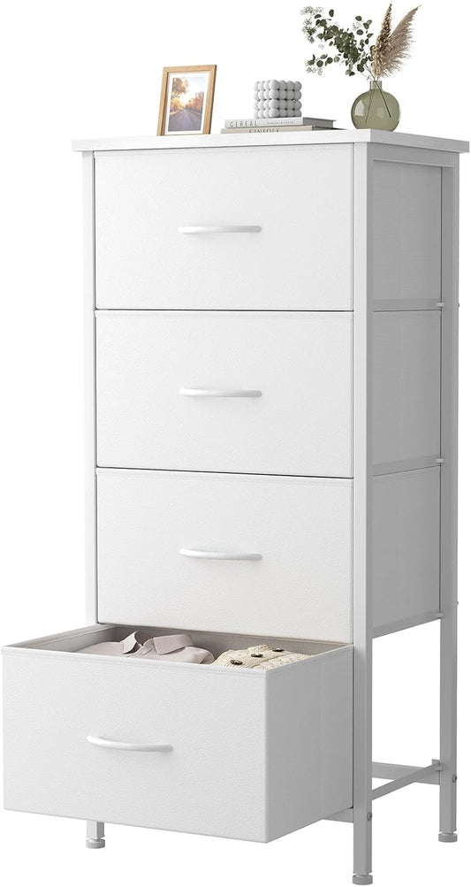 4 fabric storage drawers with easy-pull plastic handles (also available in 5- and 6-drawer configurations)