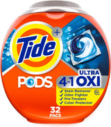Tide Pods 4-In-1 Ultra Oxi Laundry Pacs 32 Count, Practical Housewarming Gift for New Homeowners