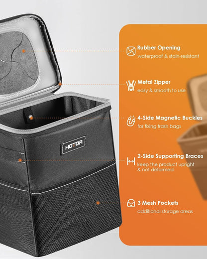 4 metallic magnetic snaps for instant trash-bag replacement