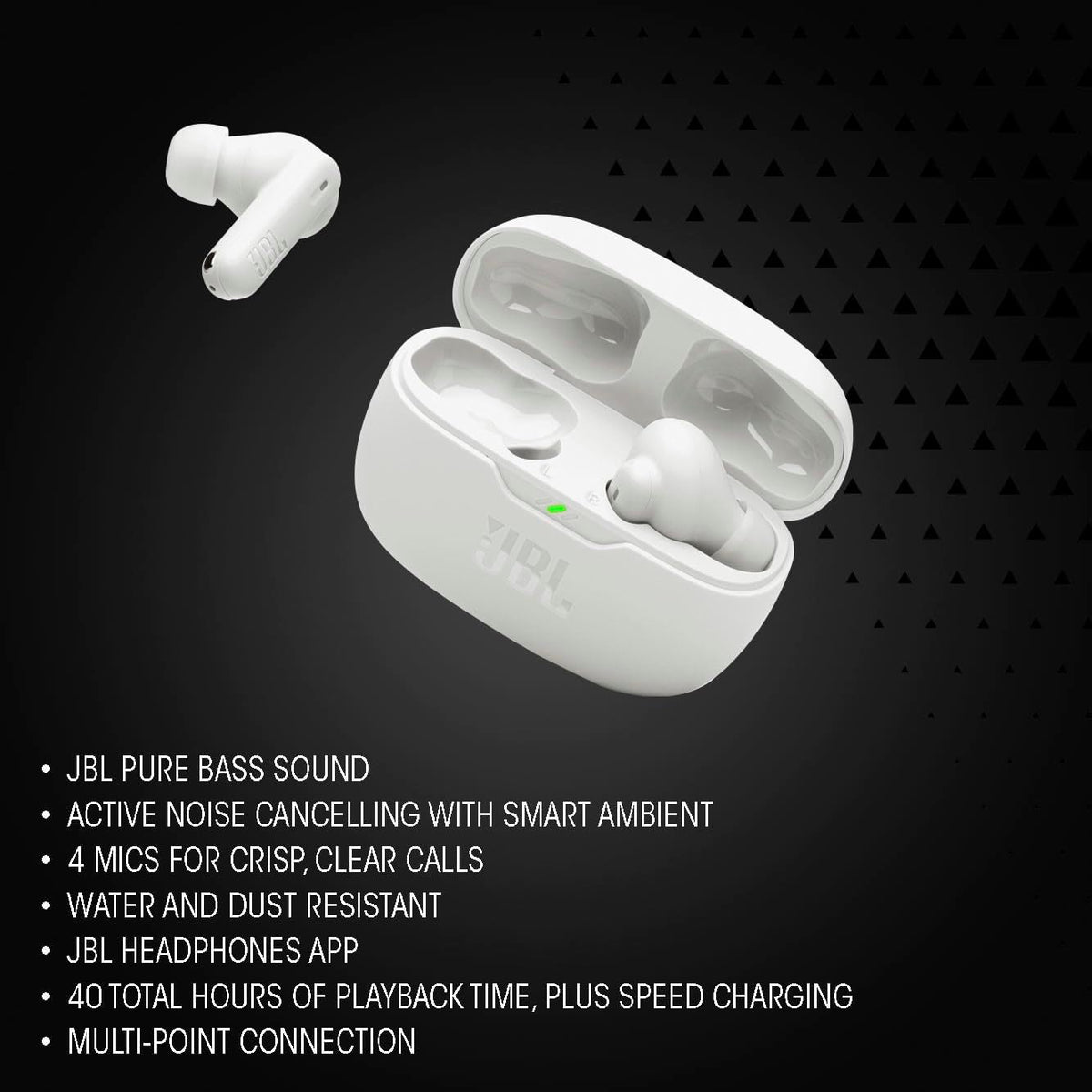 4 microphones (2 per earbud) for noise-reduced hands-free calls