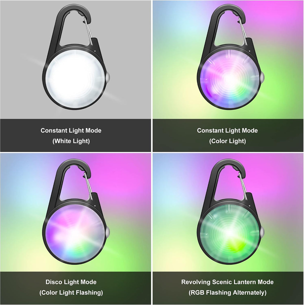 4 operating modes: white light, color light, color flashing, and rgb alternating flash