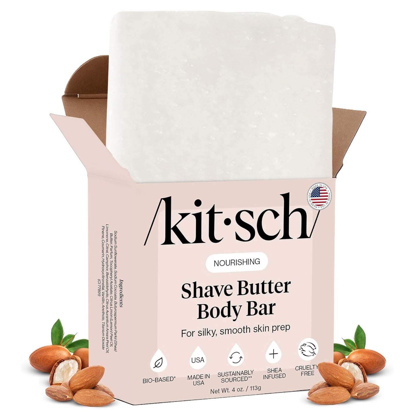 4 oz solid bar format that doubles as shaving soap and body soap