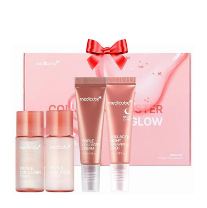 4-piece trial kit: collagen toner, serum, cream, and night wrapping mask