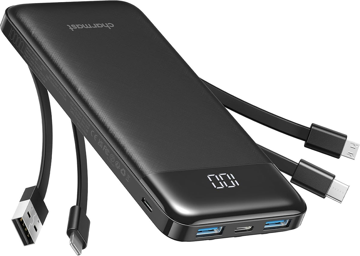 4 reinforced built-in charging cables (usb-c, lightning, micro-usb, and usb-a)