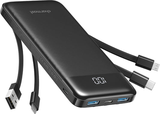 4 reinforced built-in charging cables (usb-c, lightning, micro-usb, and usb-a)