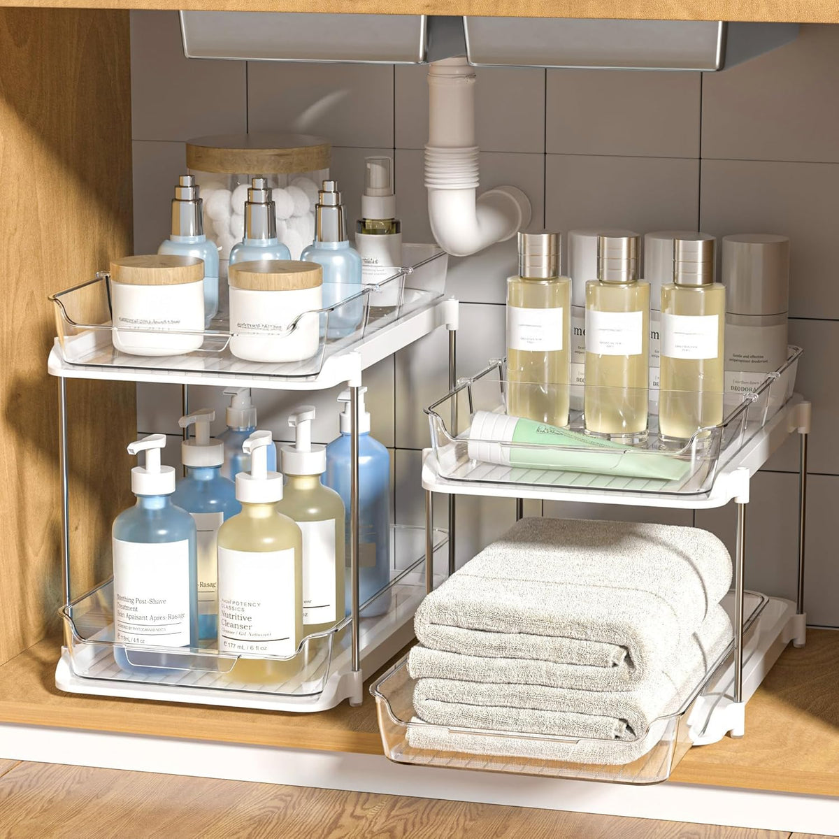 4 slide-out drawers with smooth-glide tracks