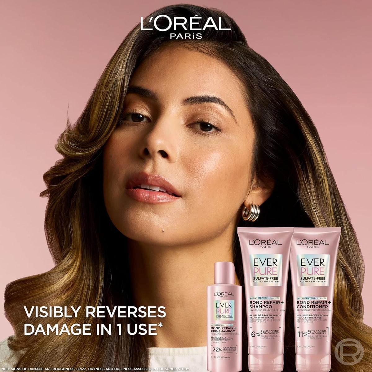 4-step system: pre-shampoo concentrate, shampoo, conditioner, and oil-in-serum finishing product