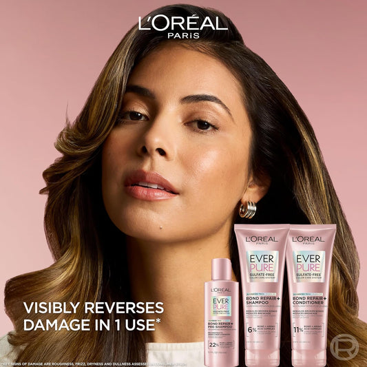 4-step system: pre-shampoo concentrate, shampoo, conditioner, and oil-in-serum finishing product