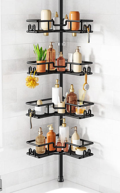 4-tier l-shaped corner shelves with adjustable height via clip buckle on each tier