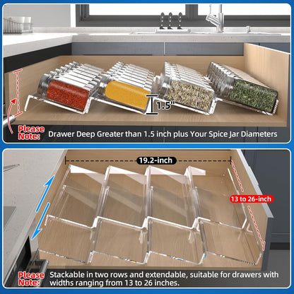 4-tier slanted levels per piece providing angled visibility of up to 56 four-ounce spice jars