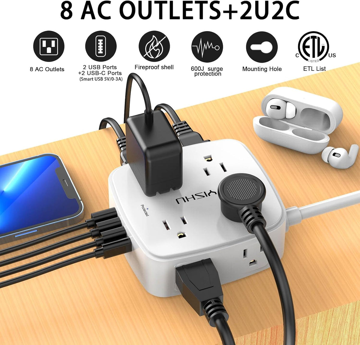 4 usb charging ports including 1 usb-c (5v/3a) and 3 usb-a (5v/2.4a each)