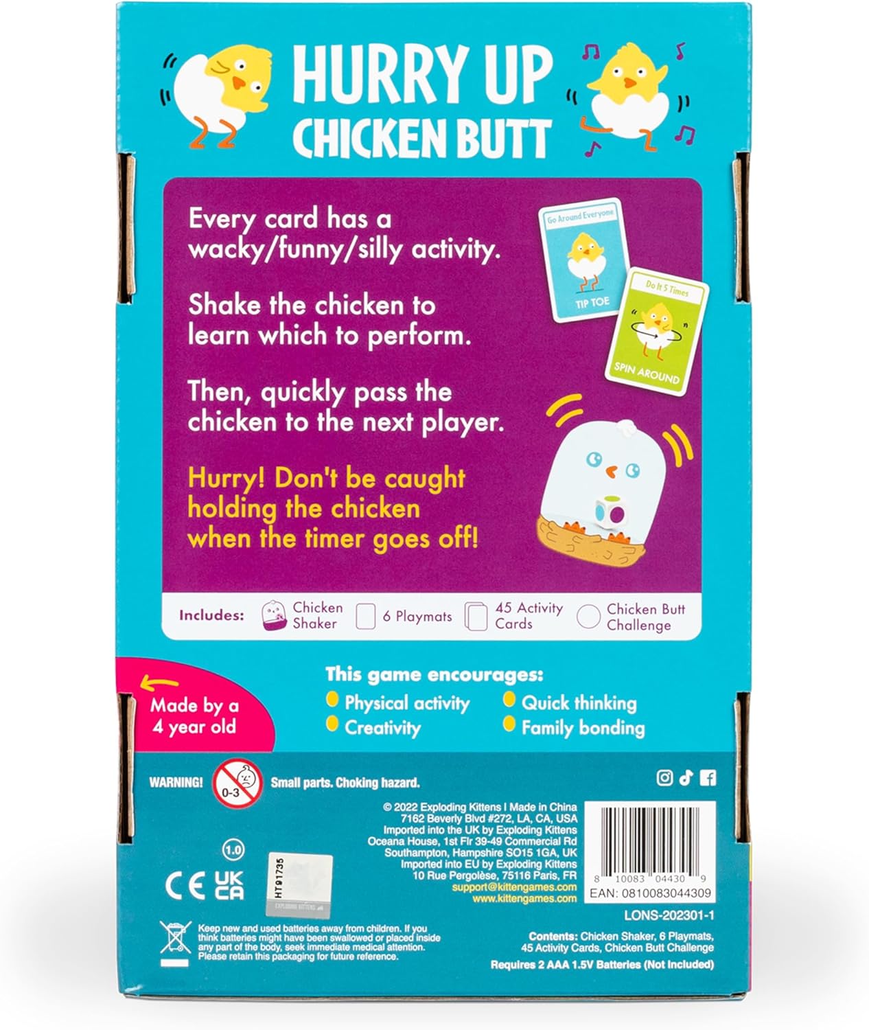 45 activity cards driving physical silliness (jumping, noises, gestures)