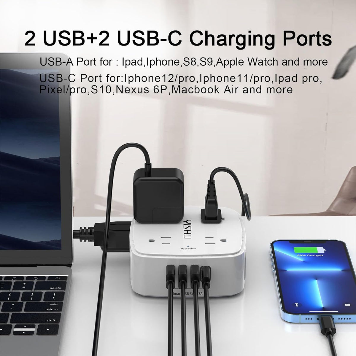 45° angled flat plug and 6 ft (also 5/10/15/20 ft variants) extension cord